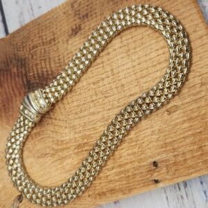 Vintage Chunky Chainmail Choker Necklace Gold Tone
